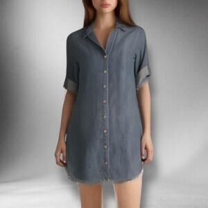Cloth & Stone Size XS Denim Shirt Dress Roll Tab Sleeves Button‎ Down Western